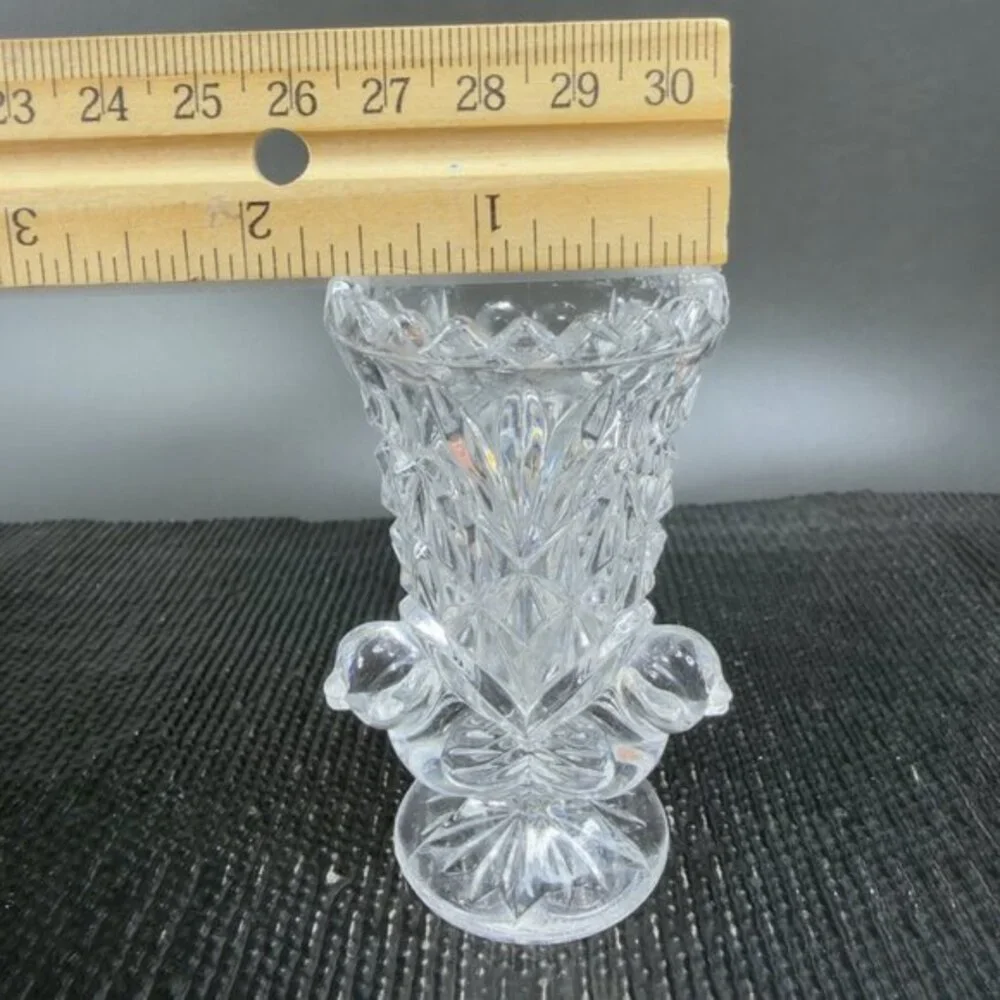 Vintage Hofbauer Clear Lead Crystal Bird‎ Mini Vase Toothpick Holder Birds VTG